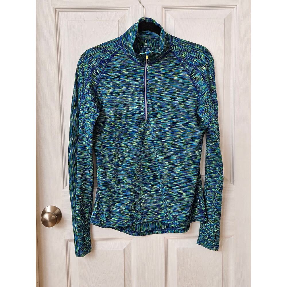 Athleta Womens Medium Blue Green Space Dye 1/4 Zip Running Pullover